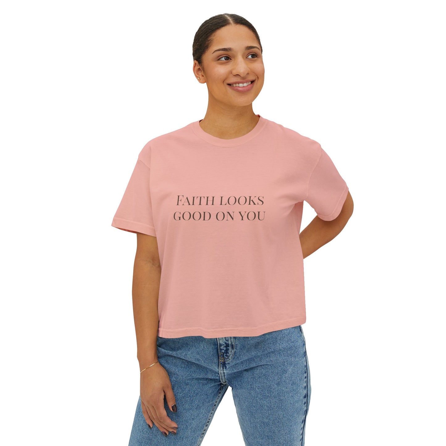 Faith Looks Good on You Women's Boxy Tee - Inspirational Casual Shirt