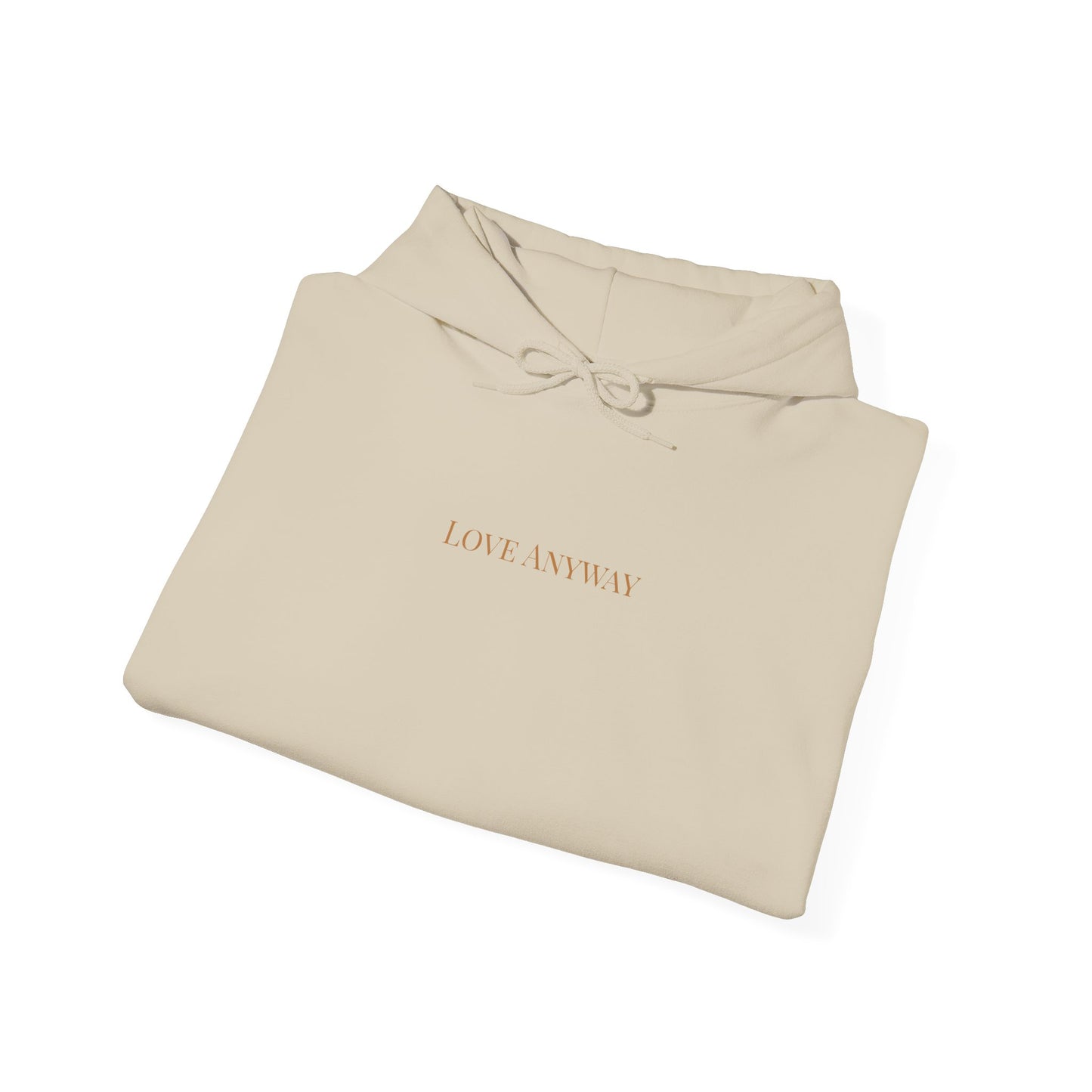Love Anyway Hoodie - Minimalist Cream Pullover with "Wholehearted Brew Co." Back & Sleeve Print