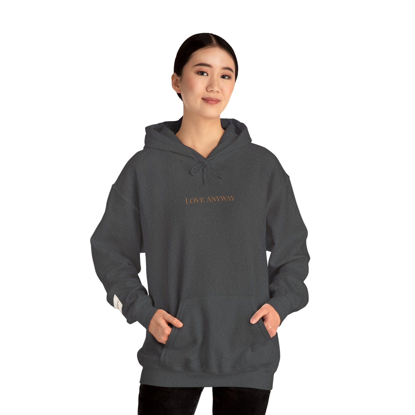 Love Anyway Hoodie - Minimalist Cream Pullover with "Wholehearted Brew Co." Back & Sleeve Print