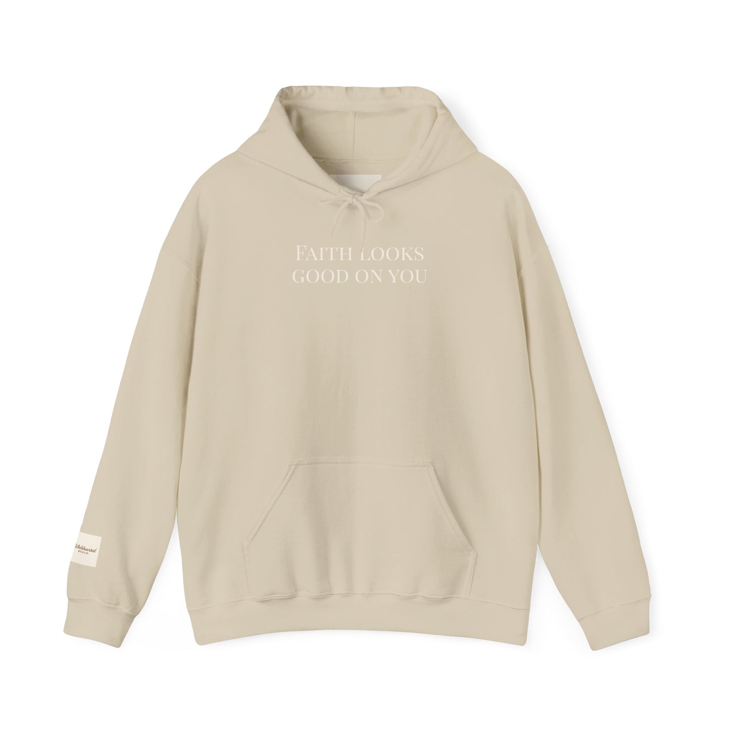 FAITH LOOKS GOOD ON YOU- Minimalist Cream Pullover with "Wholehearted Brew Co." Back & Sleeve Print