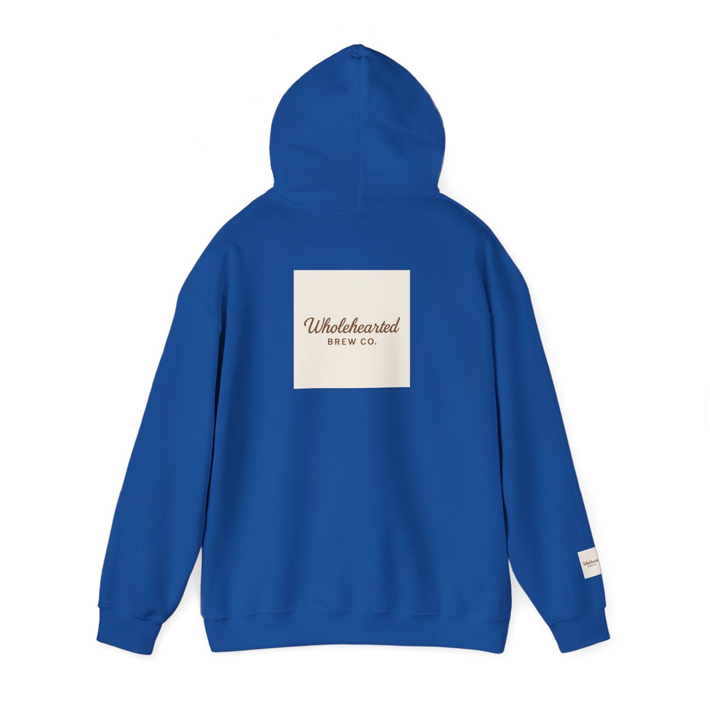 Love Anyway Hoodie - Minimalist Cream Pullover with "Wholehearted Brew Co." Back & Sleeve Print