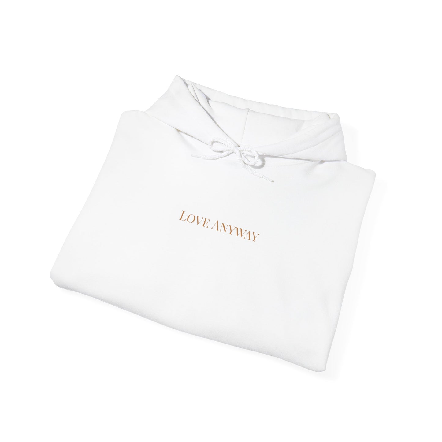 Love Anyway Hoodie - Minimalist Cream Pullover with "Wholehearted Brew Co." Back & Sleeve Print