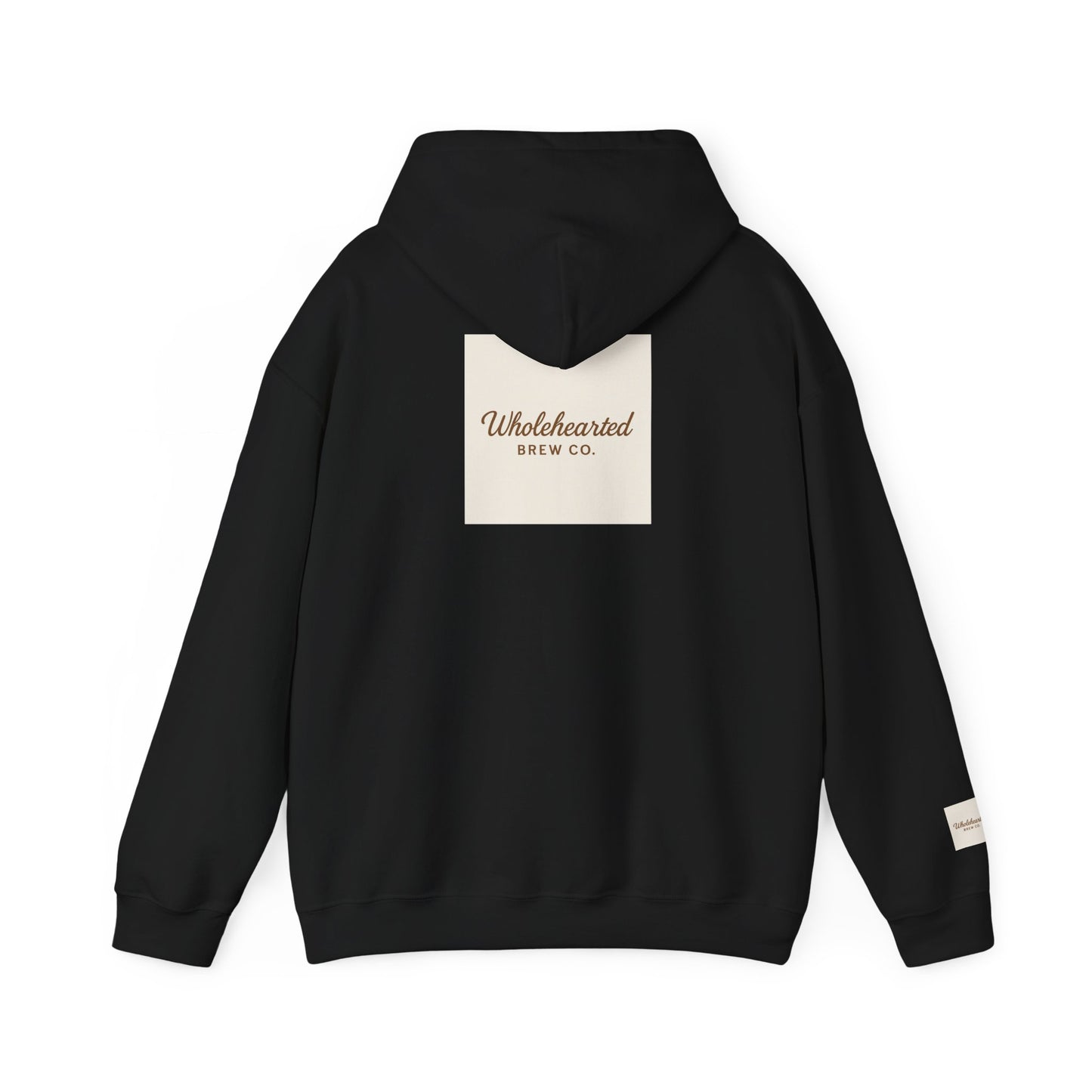 Love Anyway Hoodie - Minimalist Cream Pullover with "Wholehearted Brew Co." Back & Sleeve Print