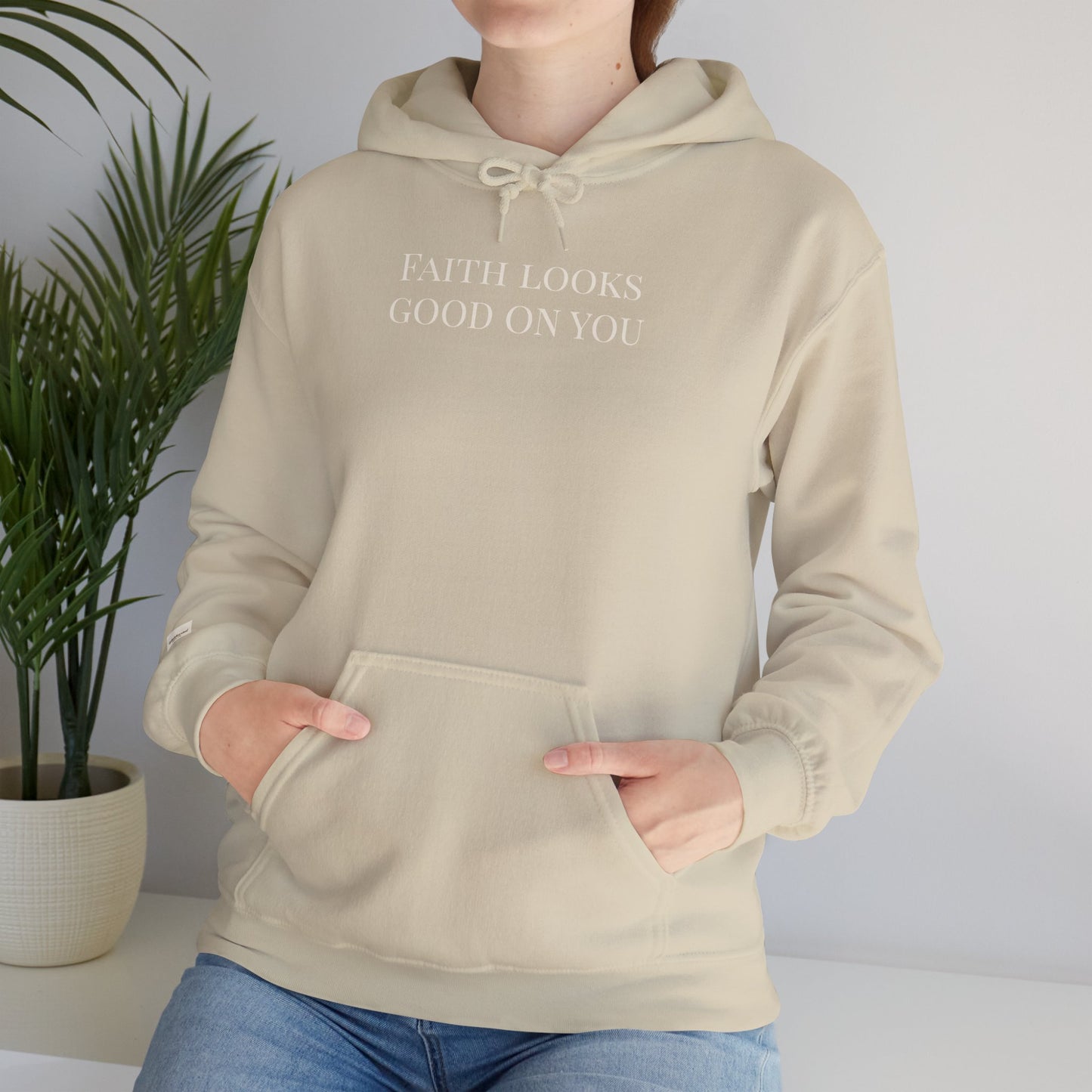 FAITH LOOKS GOOD ON YOU- Minimalist Cream Pullover with "Wholehearted Brew Co." Back & Sleeve Print