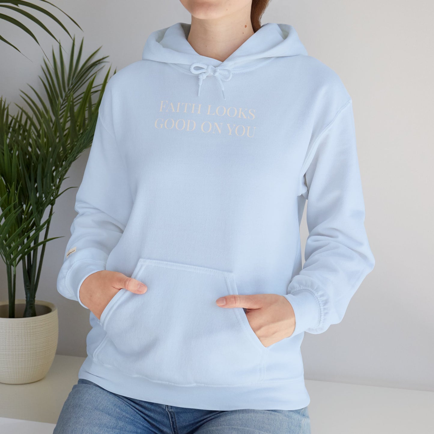 FAITH LOOKS GOOD ON YOU- Minimalist Cream Pullover with "Wholehearted Brew Co." Back & Sleeve Print