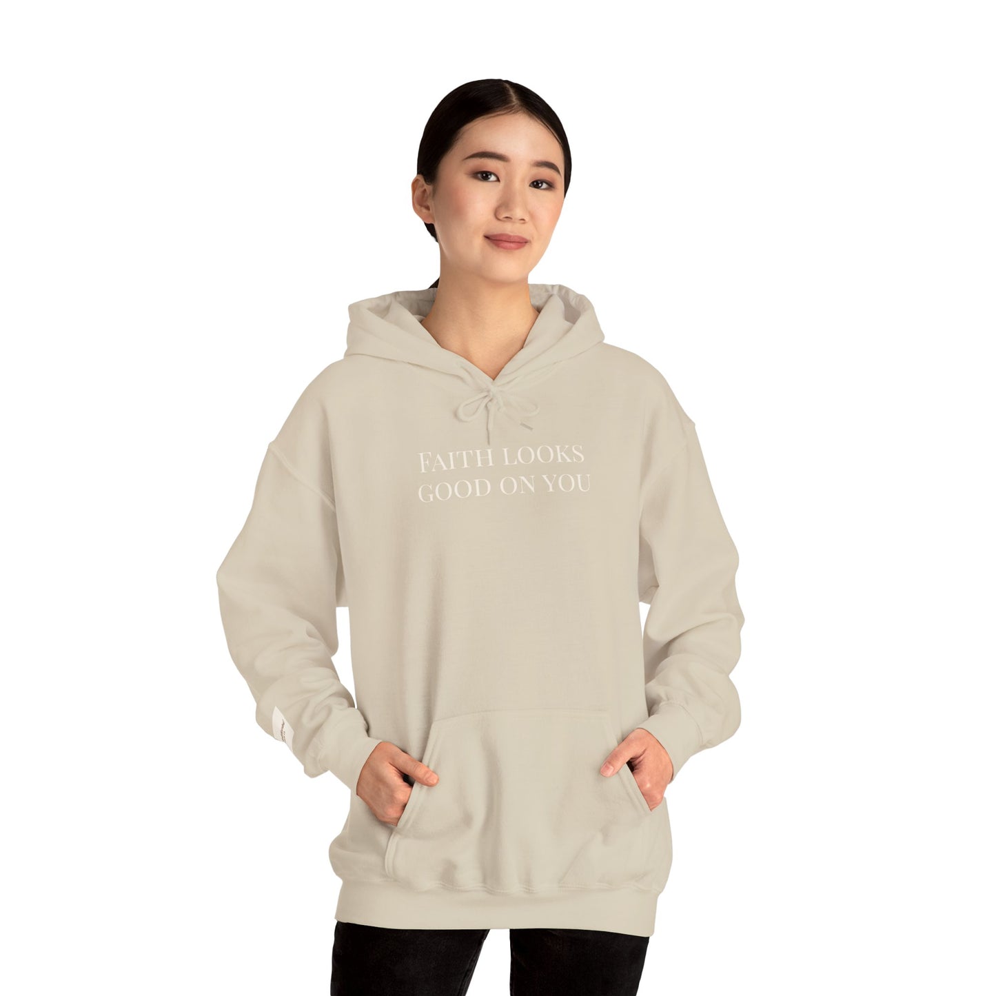 FAITH LOOKS GOOD ON YOU- Minimalist Cream Pullover with "Wholehearted Brew Co." Back & Sleeve Print