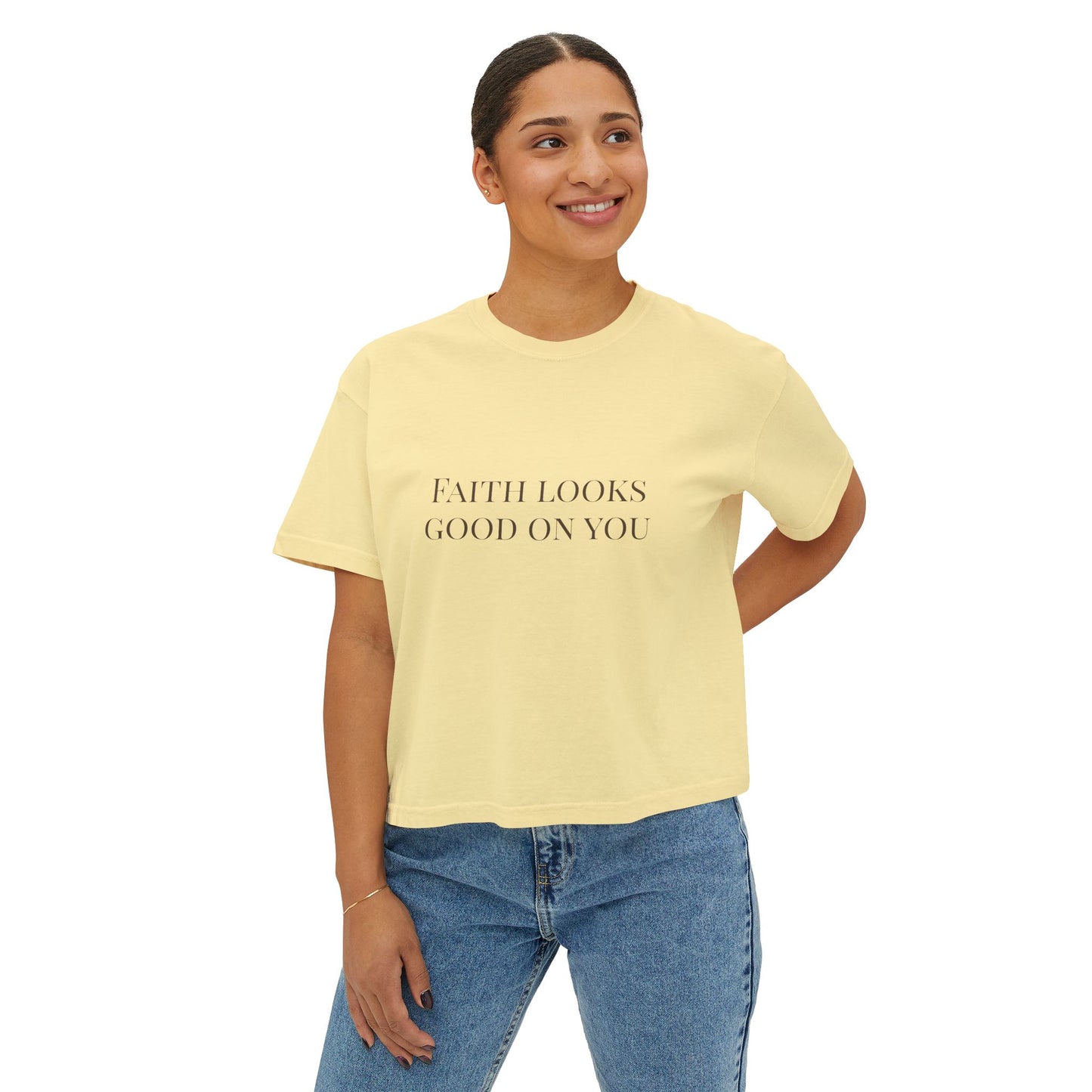Faith Looks Good on You Women's Boxy Tee - Inspirational Casual Shirt