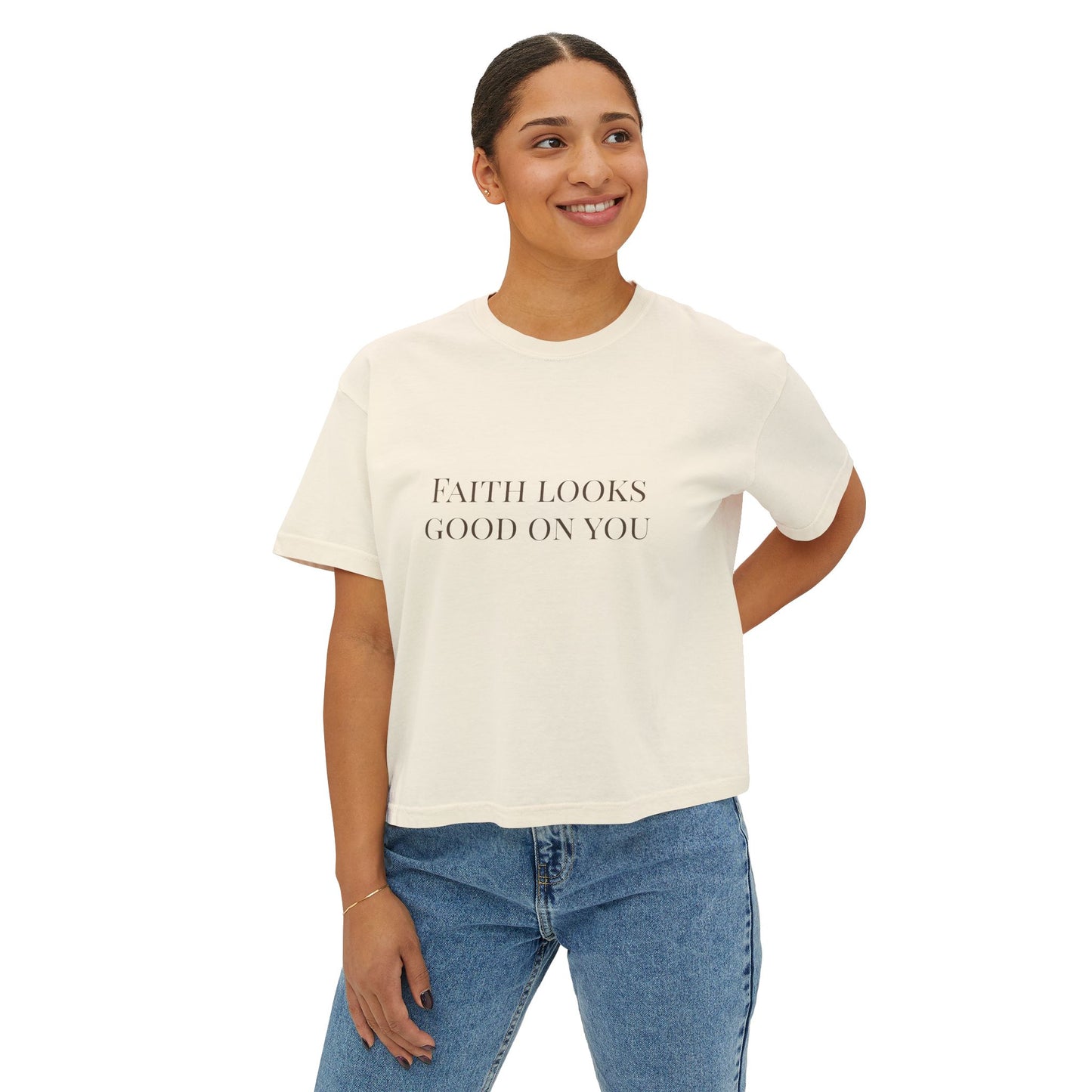 Faith Looks Good on You Women's Boxy Tee - Inspirational Casual Shirt