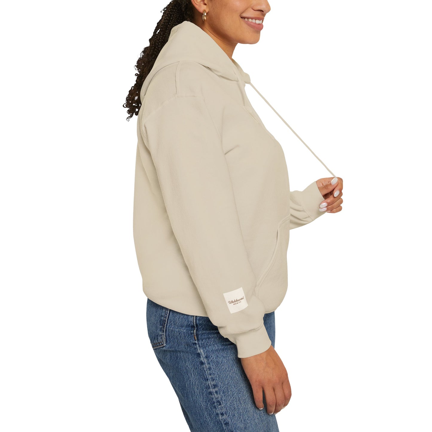 FAITH LOOKS GOOD ON YOU- Minimalist Cream Pullover with "Wholehearted Brew Co." Back & Sleeve Print
