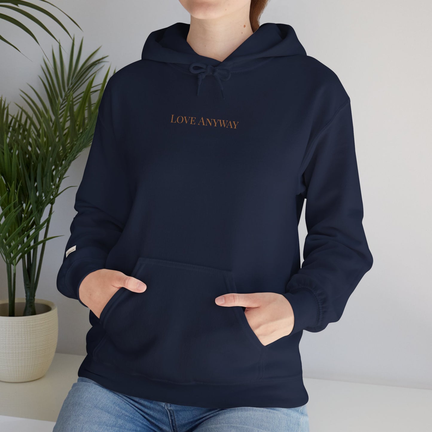 Love Anyway Hoodie - Minimalist Cream Pullover with "Wholehearted Brew Co." Back & Sleeve Print