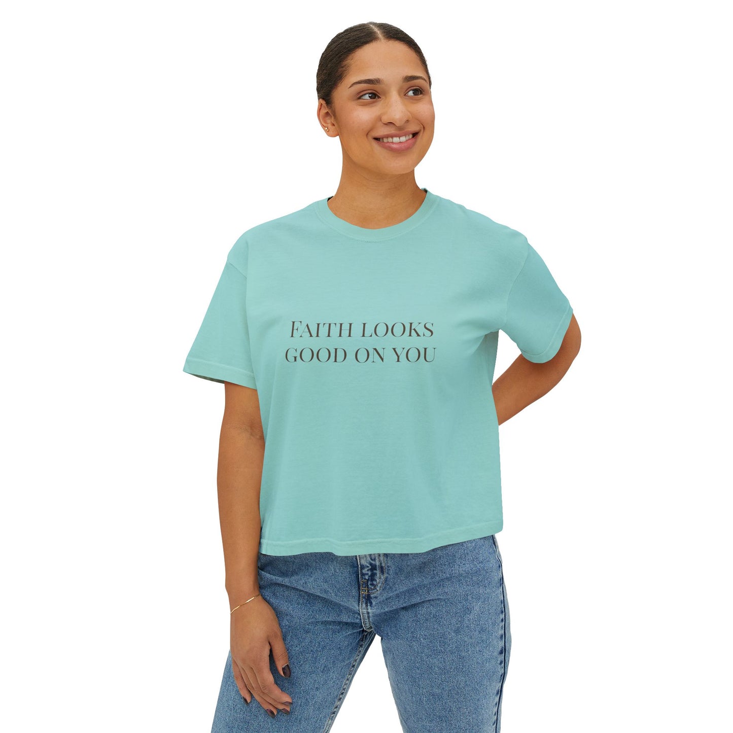 Faith Looks Good on You Women's Boxy Tee - Inspirational Casual Shirt