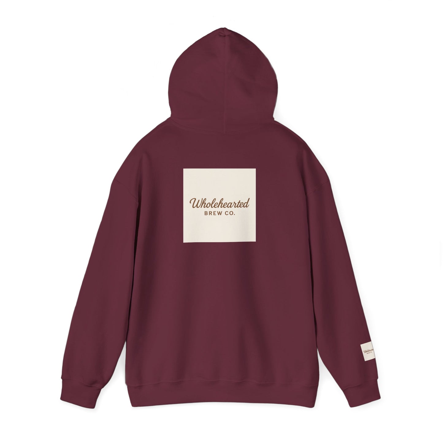 Love Anyway Hoodie - Minimalist Cream Pullover with "Wholehearted Brew Co." Back & Sleeve Print