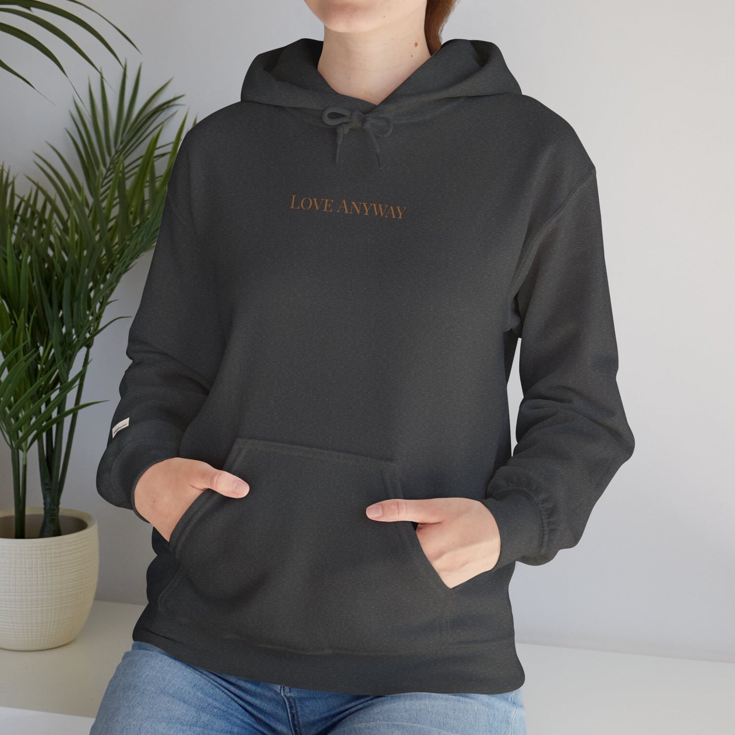 Love Anyway Hoodie - Minimalist Cream Pullover with "Wholehearted Brew Co." Back & Sleeve Print