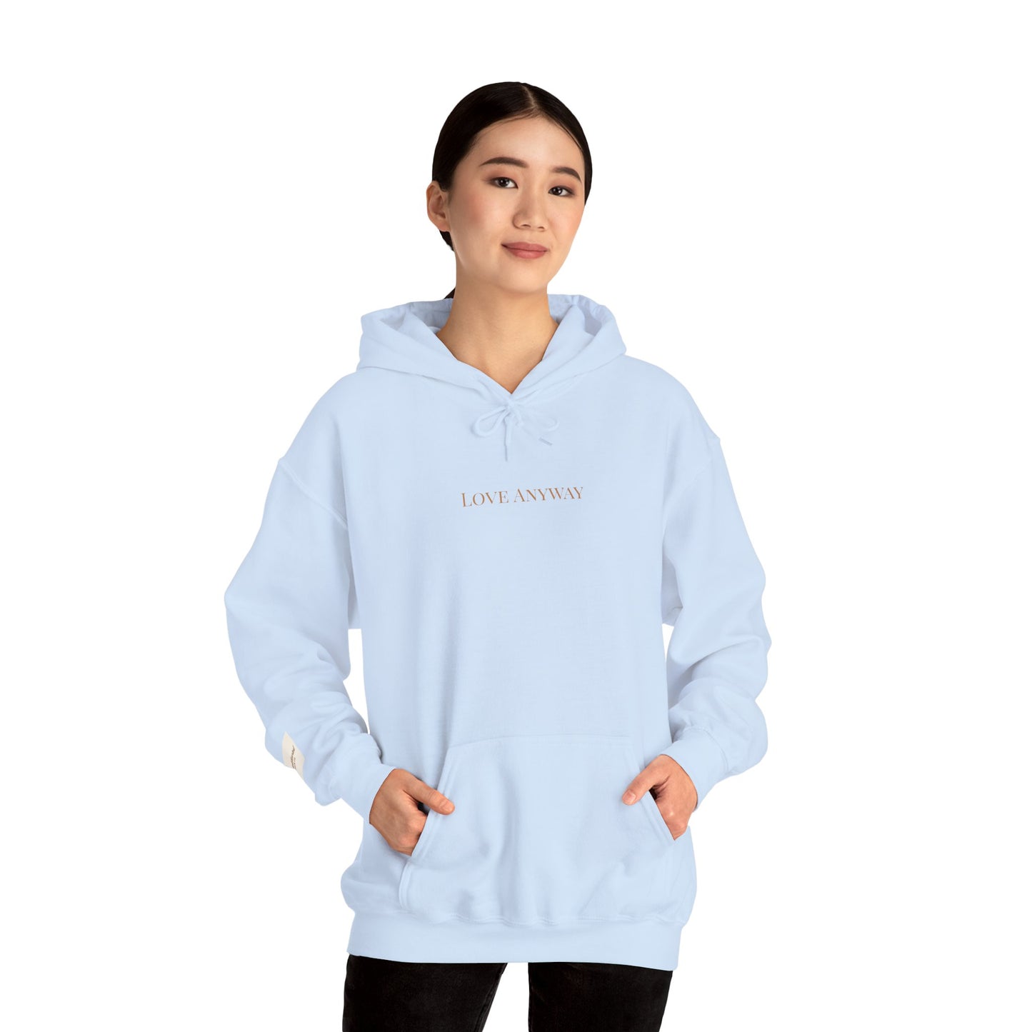 Love Anyway Hoodie - Minimalist Cream Pullover with "Wholehearted Brew Co." Back & Sleeve Print