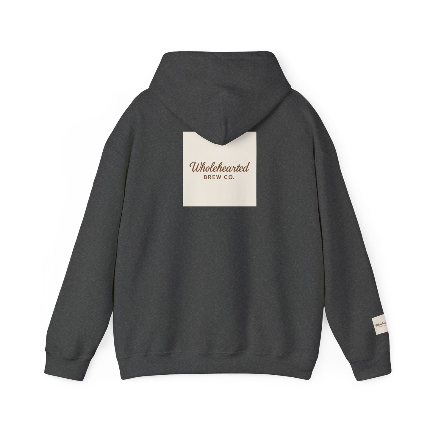 Love Anyway Hoodie - Minimalist Cream Pullover with "Wholehearted Brew Co." Back & Sleeve Print