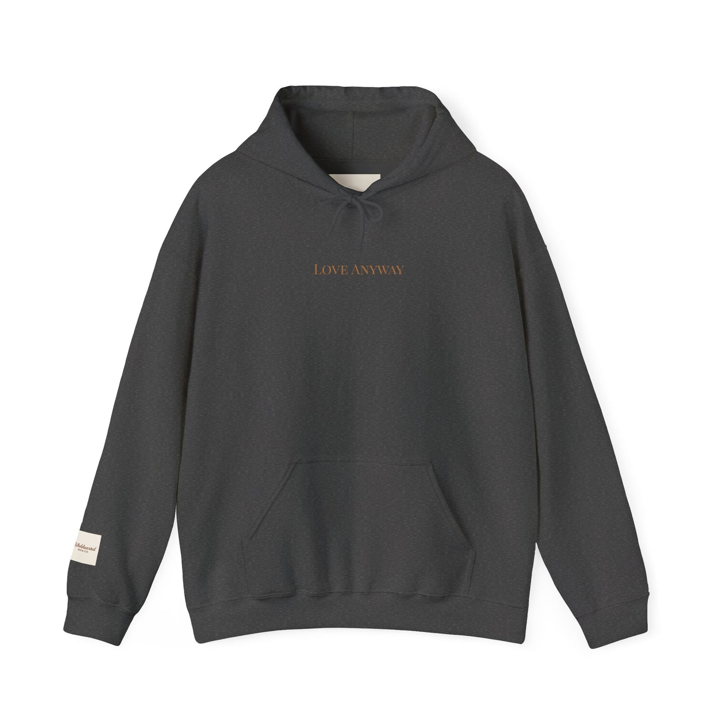 Love Anyway Hoodie - Minimalist Cream Pullover with "Wholehearted Brew Co." Back & Sleeve Print