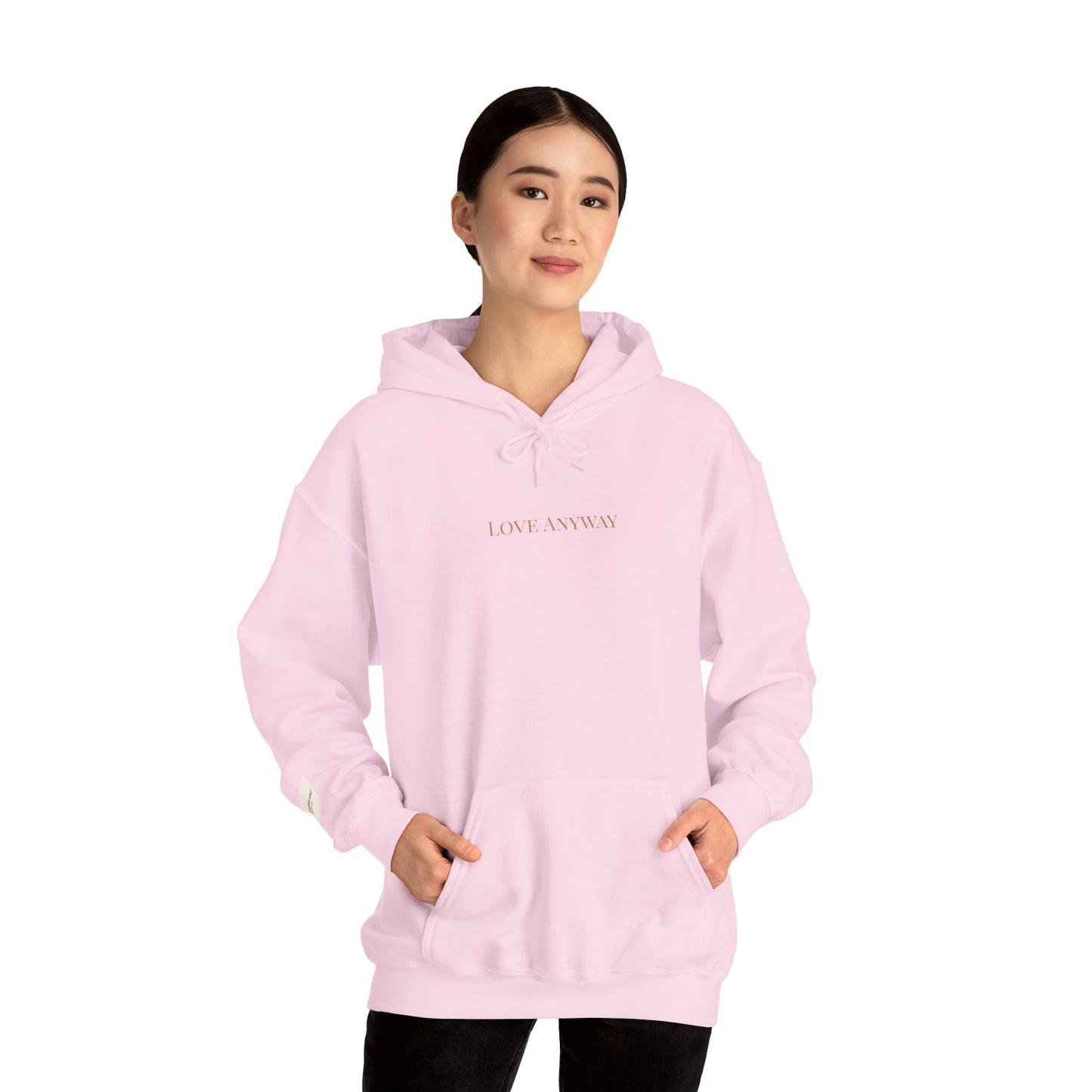 Love Anyway Hoodie - Minimalist Cream Pullover with "Wholehearted Brew Co." Back & Sleeve Print