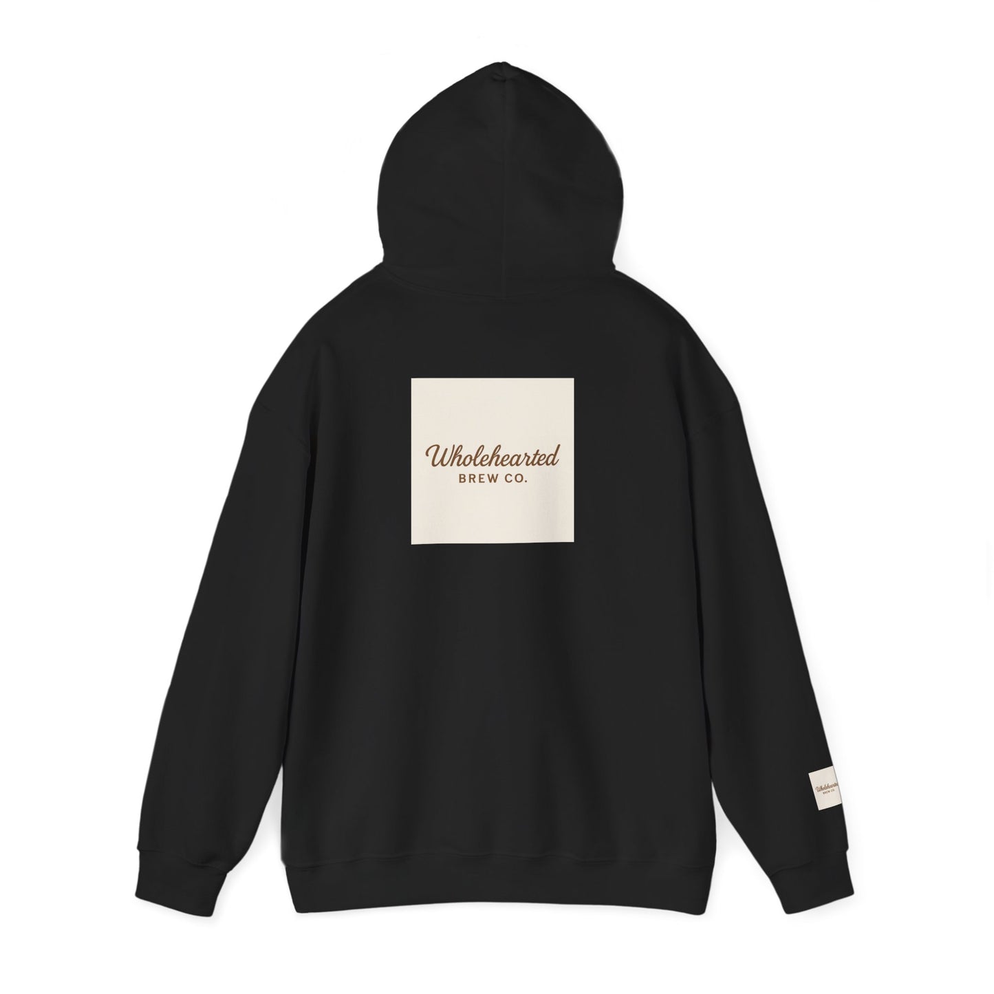 Love Anyway Hoodie - Minimalist Cream Pullover with "Wholehearted Brew Co." Back & Sleeve Print